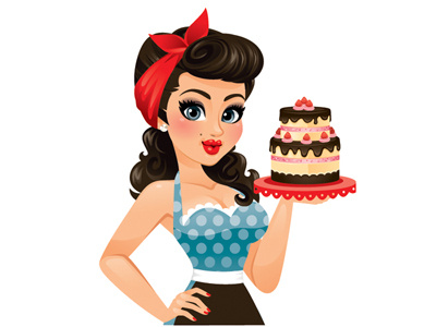 Sweet Pin Up Girl brunette cake cute dessert girl pin up red retro sexy vintage woman