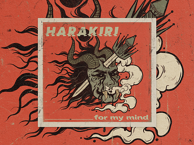 Harakiri for my mind art artwork cover art cover design dagger design digital digital illustration digital painting digitalart drawing illustration japanese mask photoshop procreate textures true grit texture supply truegrit