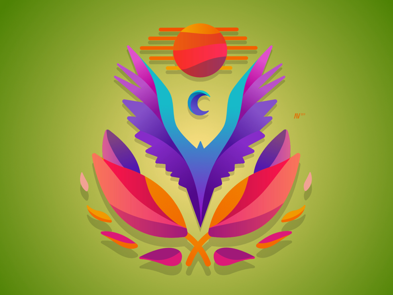Sunset Paradise moon sun nature animal color illustration graphic