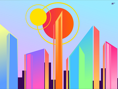 🌆 circle city color geometric graphic illustration rectangle shapes skyline sun