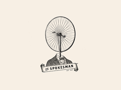 The Spokesman® bicycle bike branding clipart engraving etching illustration logo retro ribbons victorian vintage