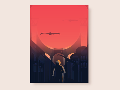 Falling Sun atmosphere birds character city cityscape concept illustration poster sun town