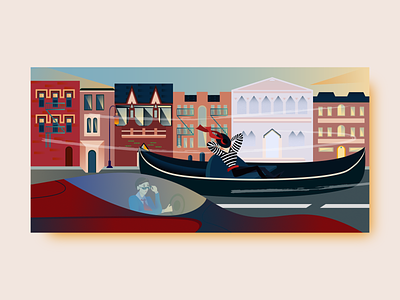 Boat on the road architecture atmosphere character city cityscape flat human illustraion story