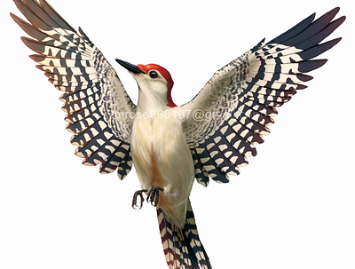 Red Bellied Woodpecker bird illustration realism red bellied woodpecker