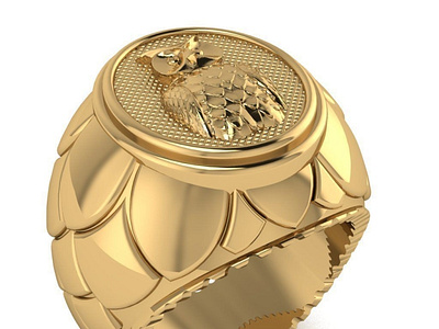 Male Signet Ring with Owl 3D Model