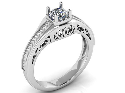 Beautiful Engagement Ring with Leaves 3D Model