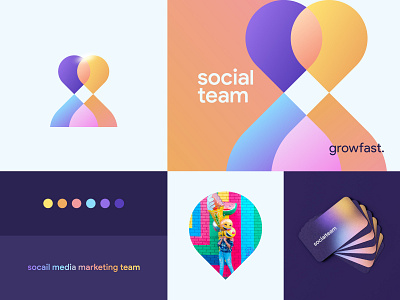 socialteam - visual identity app logo branding creative logo design flat gradient icon illustration logo logo design logotype mobile modern logo overlapping logo print simple typography vector visual identity web