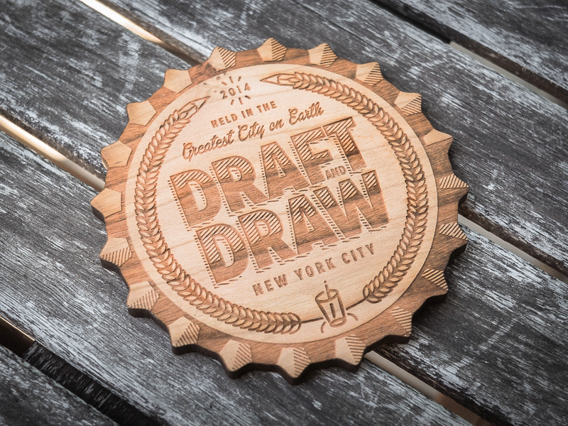 Draft & Draw Coaster beer coaster draft draftanddraw draw event laser wood woodcut wooden