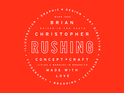 Rushing badge branding composition layout personal brand type typography