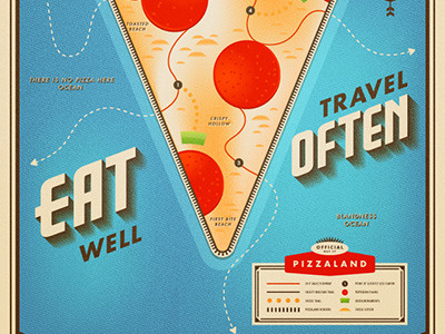 PIZZALAND - On Wander Postcard cartology cheese mapping maps onwander pepperoni pizza sauce type typography