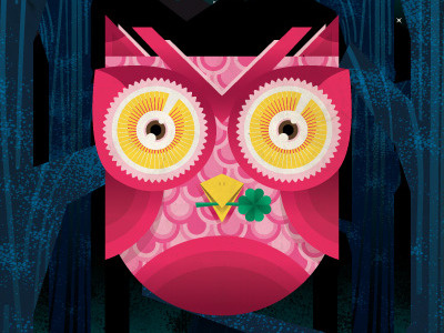 Owl blue clover drawing illustration night owl pink vector