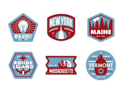 Floor Pass badges Northeast app badges branding icons illustration maine massachusetts new jersey new york nyc pins rhode island states vermont