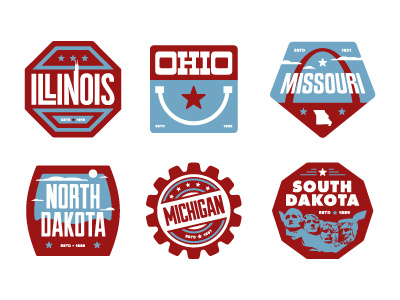 Floor Pass badges Midwest app badges branding icons illinois illustration michigan missouri north dakota ohio pins south dakota states