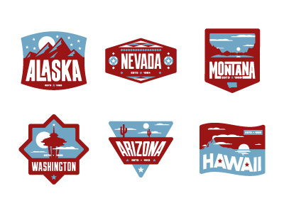 Floor Pass badges West alaska app arizona badges branding hawaii icons illustration montana nevada pins states washington