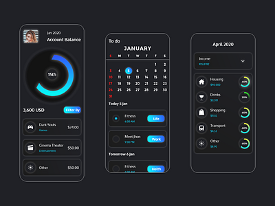 Dark Theme ui 3d app buttons dark ui software design ui ux