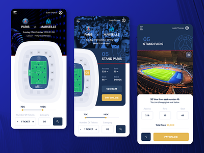 Steps for Booking Seat in Soccer Stadium app booking football mobile psg soccer sport stadium ticket ui ux
