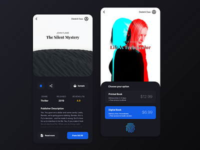 Buy Digital or Printed Books app application books checkout dark mobile product ui user experience ux