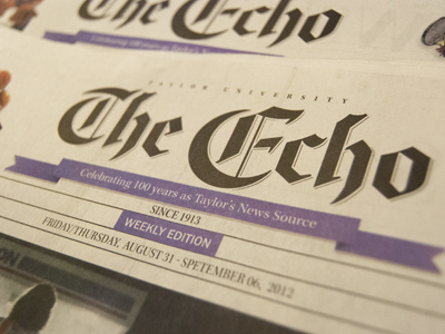 The Echo for Taylor University blackletter commission glyphs nameplate newspaper textura the echo type design typography