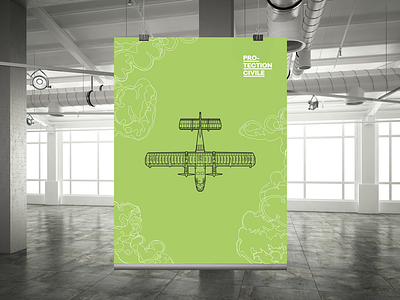 Protection Civile x 40Fathoms poster air canadair clouds flight illustration lime poster protection structure