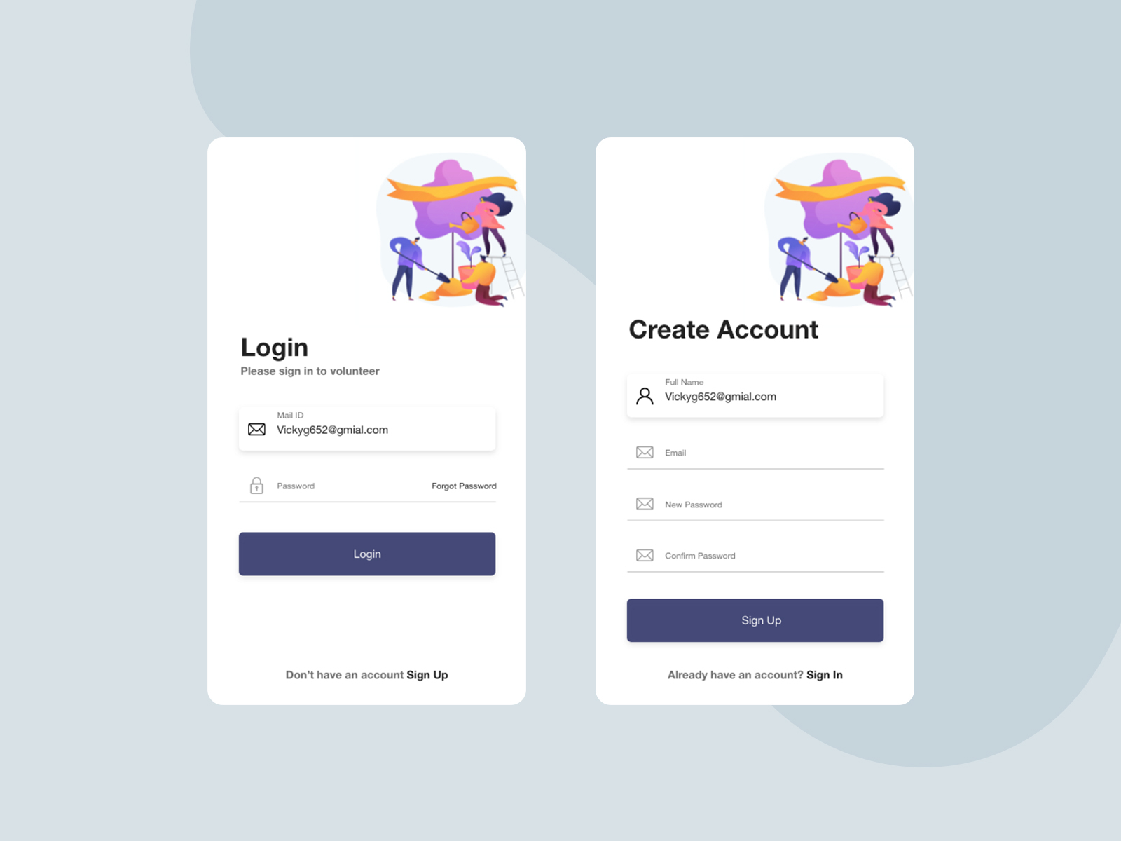 Sign Up screen volunteer app by Vicky on Dribbble