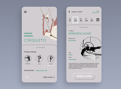 Daily Ui Challenge #62 Workout of the day aerial app app design athlete booking challenge circus daily dailyui design hoop landing page design ui workout