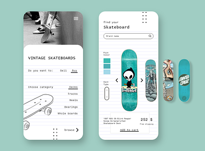 App - Vintage Skateboards E-shop app app design buy online buy sell challenge dailyui deck design eshop mobile skate skateboard skater trading ui user interface userinterfacedesign vintage