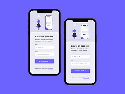 Sign up / DAILY UI 001 app button daily ui dailyui form graphic design illustration mobile shadow sign in sign up ui ux violet