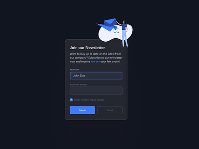 Pop up/Overlay / DAILY UI 007 app blue cancel challenge daily ui dailyui illustration interface newsletter overlay pop up popup shadow submit subscription ui user interface ux