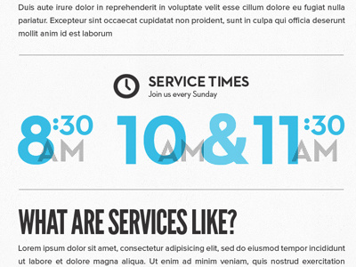 Service Times 3 church dots kingsway neutraface 2 service texture times typography ux web