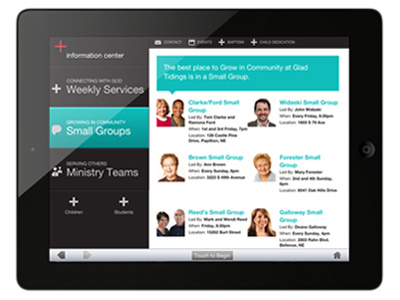 Info Center 2 app center glad tidings info ipad kiosk vector web