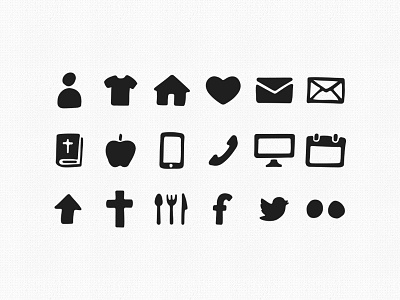 Hand Drawn Icons apple arrow bible calendar computer cross email envelope facebook flickr hand drawn heart home house icon icons iphone mail person profile screen social tee shirt telephone twitter