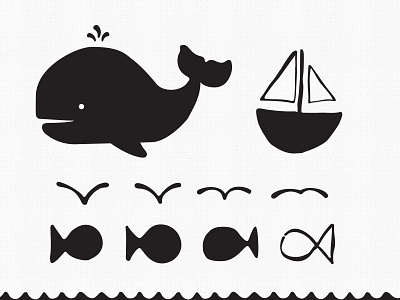 Hand Drawn Aquatic Elements aquatic bird boat fish hand drawn icons jonah ocean texture water whale