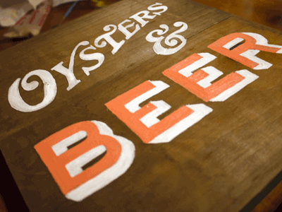 Oysters & Beer Sign typography