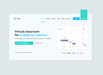 virtual classroom hero section 2d branding design flat illustration meeting minimal minimalism mockup saas website zoom