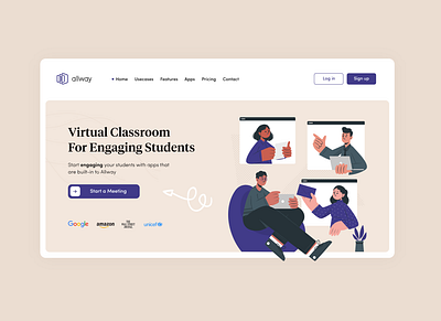 virtual classroom hero section #3 2d branding design flat illustration logo minimal mockup website