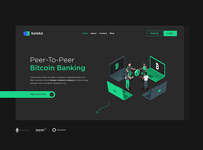 p2p bitcoin banking 2d bitcoin blockchain branding crypto design flat illustration logo minimal mockup ui website