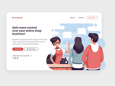 shopster landing page project 2d branding design flat illustration minimal mockup ui vector web website