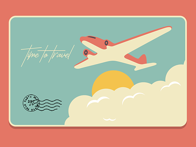 Time to travel postcard 2d 3d branding design flat illustration minimal minimalist mockup postcard ui vector