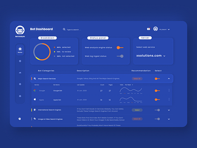 Bot dashboard design concept 2020 blue concept contrast dashboard homepage orange ui web