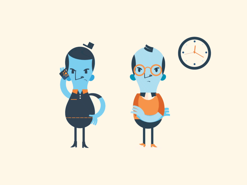 Interaction angry animation business characters clock nodding phone time upset waiting worried