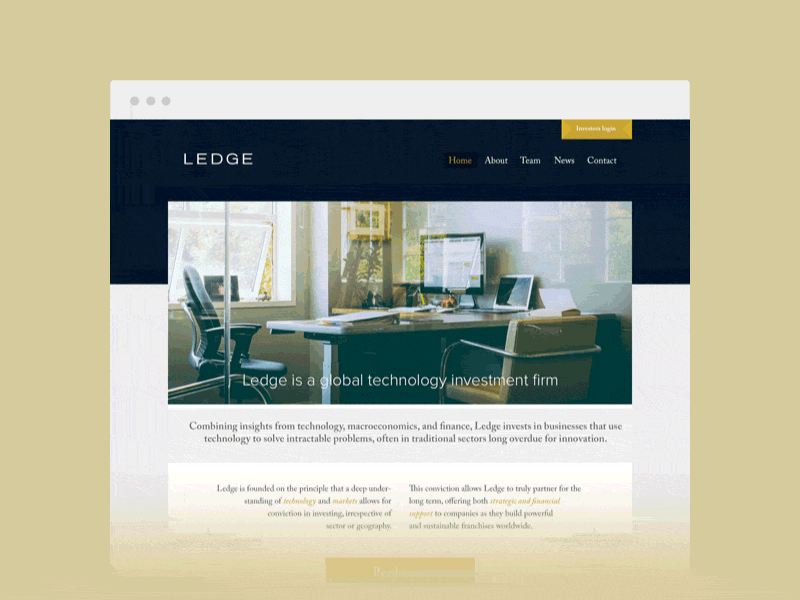 Ledge animation homepage investment landing mockup page scroll technology website