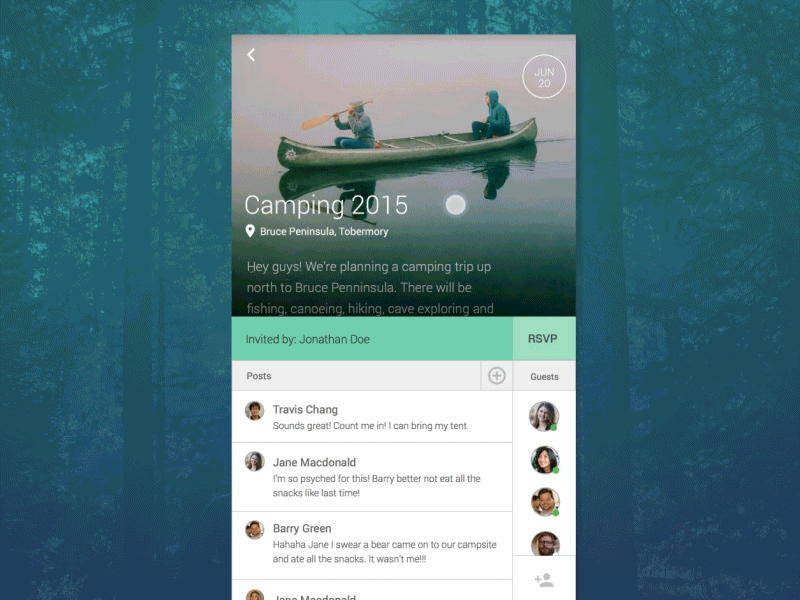 Event Planner animation app camping gif interface pixate prototype transitions ui ux