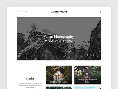 Clean Photo - WordPress Theme clean header menu modern photographer photography simple slider typography visual hierarchy white