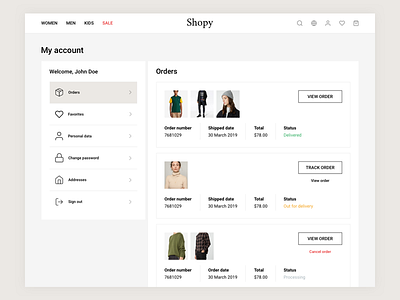 E-Commerce Account Page account bootstrap clean ecommerce header menu minimal modern orders shop visual hierarchy