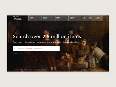 RMG Collections - Homepage Redesign Concept art clean concept homepage menu minimal museum navigation search visual hierarchy web design