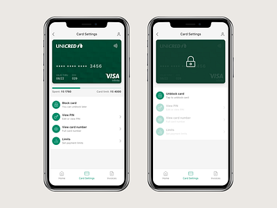 Card Settings - Unblocking bank app banking app card settings credit card app finance app ios app design mobile app money app