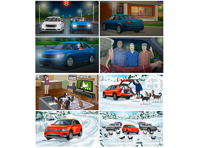 storyboards 11 advertising animals cars character commercial dogs illustration vector storyboard storyboarding storyboards vector