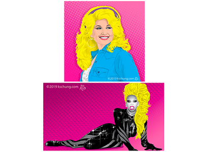 illustration 2 charcaters chracter dolly parton graphic design halftone illustration vector pop art poster rupaul vector