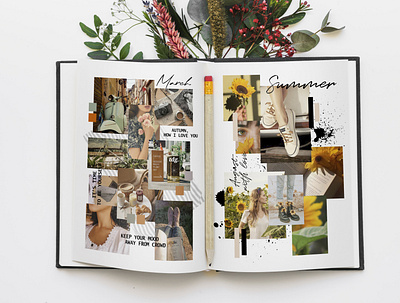 Seasonal moodboard adobe illustrator adobe indisign adobe photoshop autumn editorial design editorial layout flower layout mockup moodboard photo collage summer