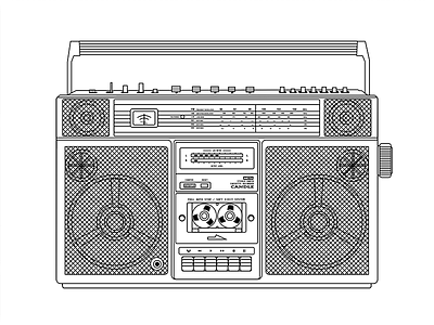80's Boombox 1980s boombox cassette tape illustrator jambox line art retro speakers vector vintage